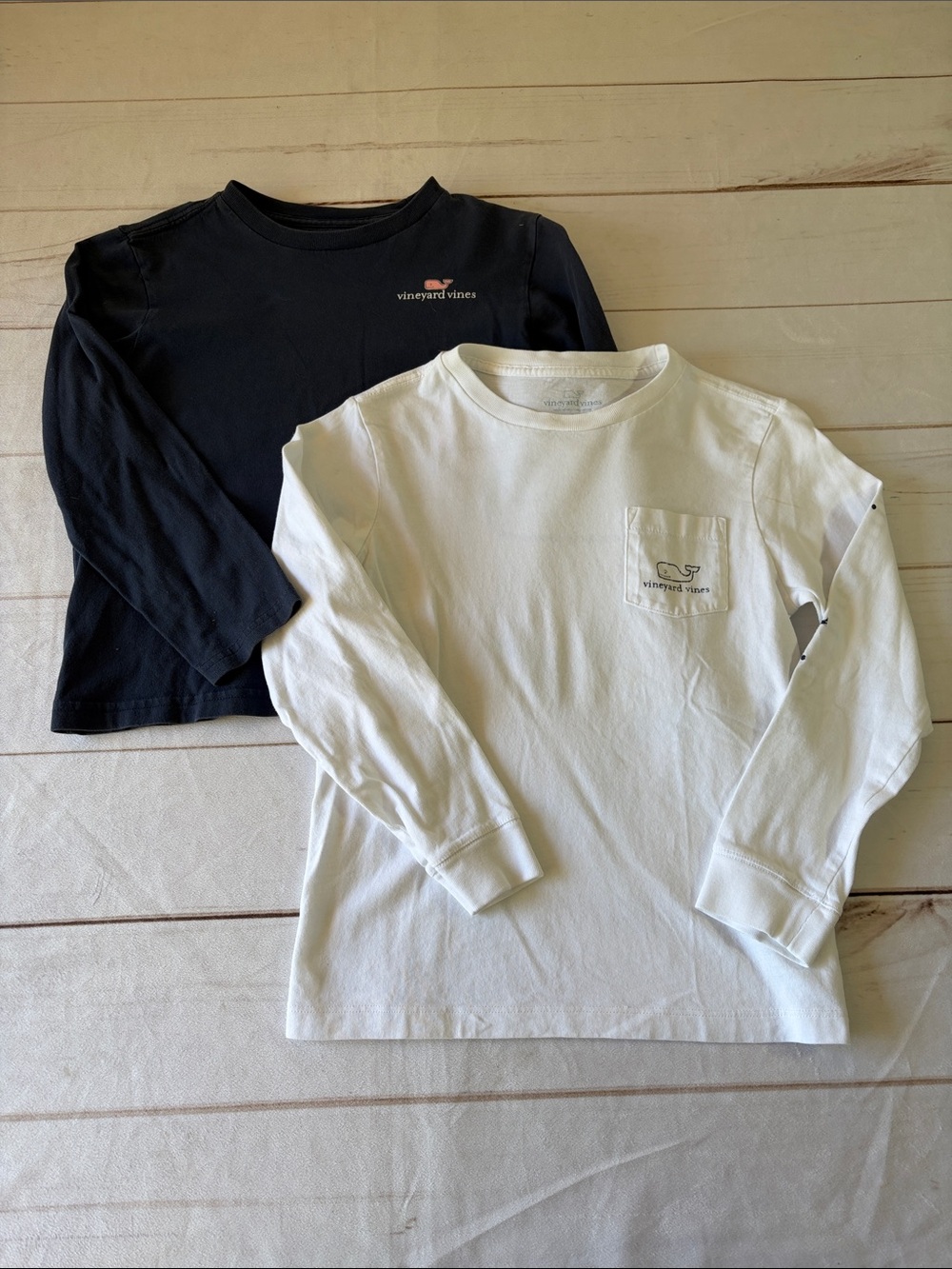 Vineyard Vines Kids Long-Sleeve Pocket Tee Set - Navy & White